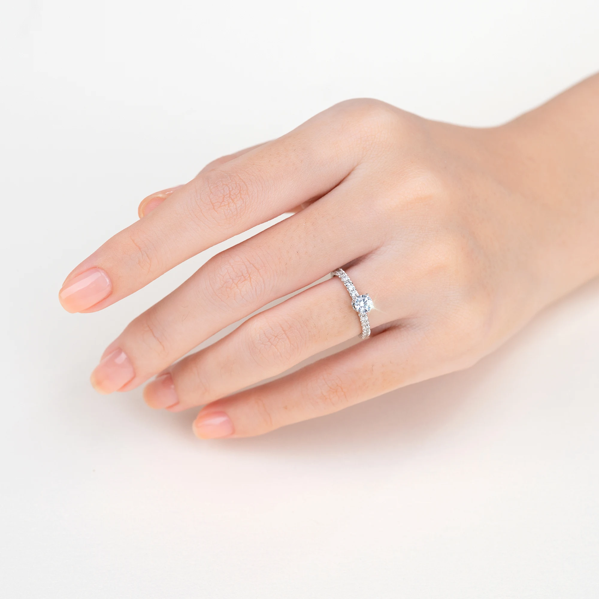 Solitaire Pave Engagement Ring with Diamond Bezel Setting NCH1304 6